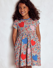 Appliqué T-shirt Dress - Rose Pink Flowerbed Hearts
