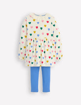 Ribbed Tunic Set - Soft Ivory Small Hearts