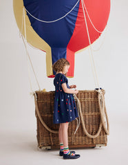 Puff Sleeve Double Cloth Dress - Starboard Blue Hearts