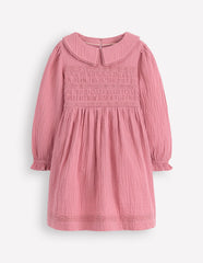 Double Cloth Collared Dress - Pink Heather