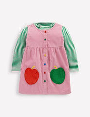 Woven Pinny Dress Set - Pink Apple