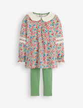 Broderie Collar Tunic Set - Vintage Pink Spaced Ditsy