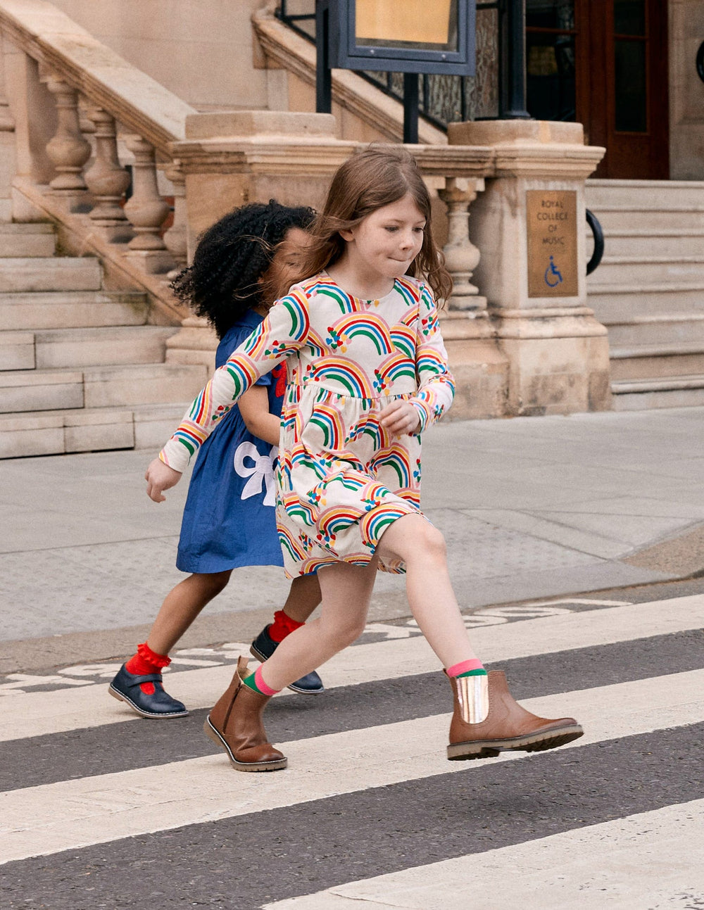 Heart Pocket Fun Jersey Dress - Oatmeal Marl Rainbow Hearts