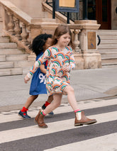 Heart Pocket Fun Jersey Dress - Oatmeal Marl Rainbow Hearts