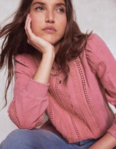 Trim Interest Double Cloth Top - Pink Heather