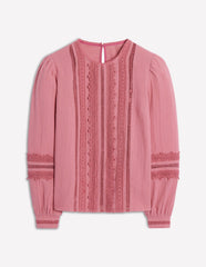Trim Interest Double Cloth Top - Pink Heather