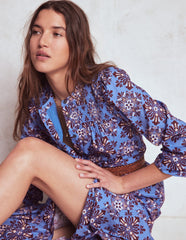 Cecily Cotton Midi Dress - Soft Blue, Bloom Mosaic