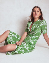 Kate Puff Sleeve Belted Dress - Paradise Green, Dahlia Stamp
