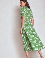 Kate Puff Sleeve Belted Dress - Paradise Green, Dahlia Stamp