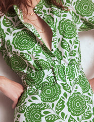 Kate Puff Sleeve Belted Dress - Paradise Green, Dahlia Stamp