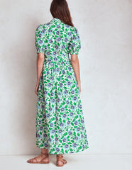 Alexa Maxi Shirt Dress - Rich Emerald, Ornate Vine
