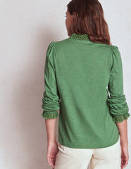 Aria Broderie Notch Neck Top - Newt Green