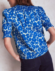 Effie Short Sleeve Top - Bright Blue, Leafy Grove