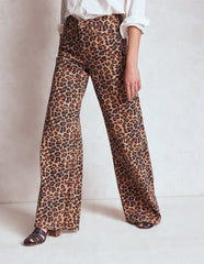High Rise Wide Leg Jeans - Leopard Print
