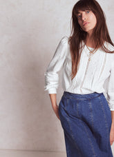 Trim Interest Double Cloth Top - White