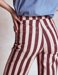 High Rise Column Leg Jeans - Maroon and Ivory Stripe