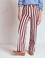 High Rise Column Leg Jeans - Maroon and Ivory Stripe