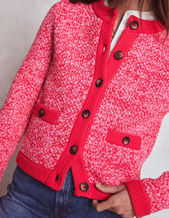 Libby Knitted Jacket - Pink Ribbon/ Poppy Red