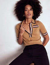 Cotton Henley T-shirt - Camel Melange