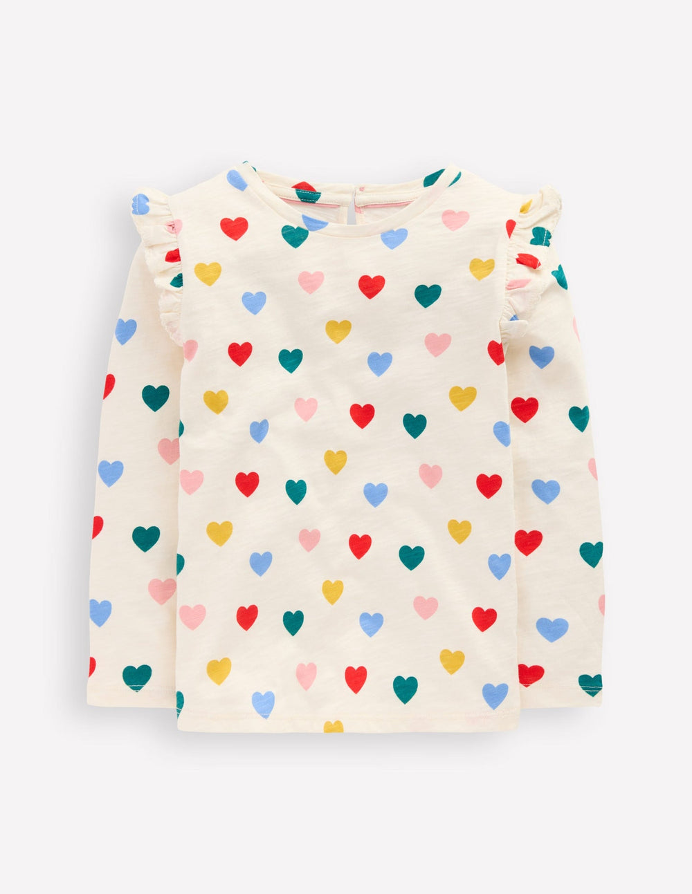 Frill Sleeve Slub Top - Rainbow Hearts
