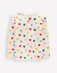 Frill Sleeve Slub Top - Rainbow Hearts
