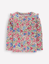 Frill Sleeve Slub Top - Rose Pink Flowerbed
