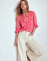 Elsa Smocked Yoke Jersey Shirt - Poppy Red, Ornate Vine