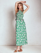 Carolina Smocked Midi Dress - Rich Emerald, Ornate Vine