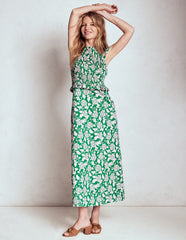 Carolina Smocked Midi Dress - Rich Emerald, Ornate Vine