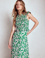 Carolina Smocked Midi Dress - Rich Emerald, Ornate Vine