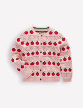 Pretty Scalloped Cardigan - Chalk Pink Apples