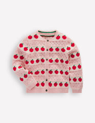 Pretty Scalloped Cardigan - Chalk Pink Apples