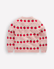 Pretty Scalloped Cardigan - Chalk Pink Apples
