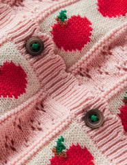 Pretty Scalloped Cardigan - Chalk Pink Apples