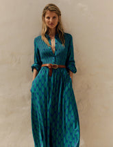 Smocked Jersey Shirt Dress - Blue, Wildflower Bouquet