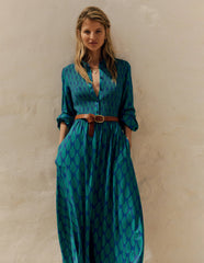 Smocked Jersey Shirt Dress - Blue, Wildflower Bouquet