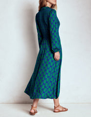 Smocked Jersey Shirt Dress - Blue, Wildflower Bouquet