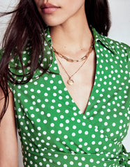 Julia Cotton Wrap Midi Dress - Highland Green, Painted Dot