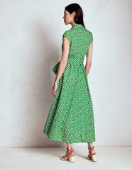 Julia Cotton Wrap Midi Dress - Highland Green, Painted Dot