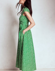 Julia Cotton Wrap Midi Dress - Highland Green, Painted Dot