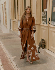 Mae Linen Blend Shirt Dress - Russet
