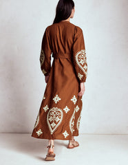 Mae Linen Blend Shirt Dress - Russet