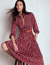 Smocked Jersey Shirt Dress - Chestnut, Painted Dot