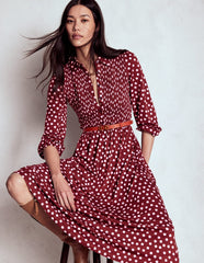 Smocked Jersey Shirt Dress - Chestnut, Painted Dot