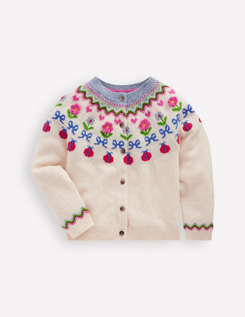 Edie Fair Isle Cardigan - Ecru Marl Flowers