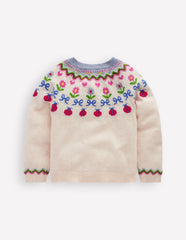 Edie Fair Isle Cardigan - Ecru Marl Flowers