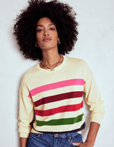 Lara Relaxed Cotton Jumper - Ivory, Multi Stripe