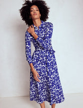 Marcia Jersey Shirt Dress - Bright Blue, Leafy Grove