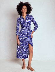 Marcia Jersey Shirt Dress - Bright Blue, Leafy Grove