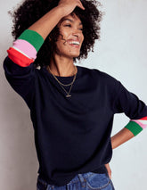 Lara Relaxed Cotton Jumper - Navy Cuff Stripe
